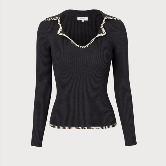 Rihoas Black Lapel Seam Colorblock Knit Top - Picture 6 of 9